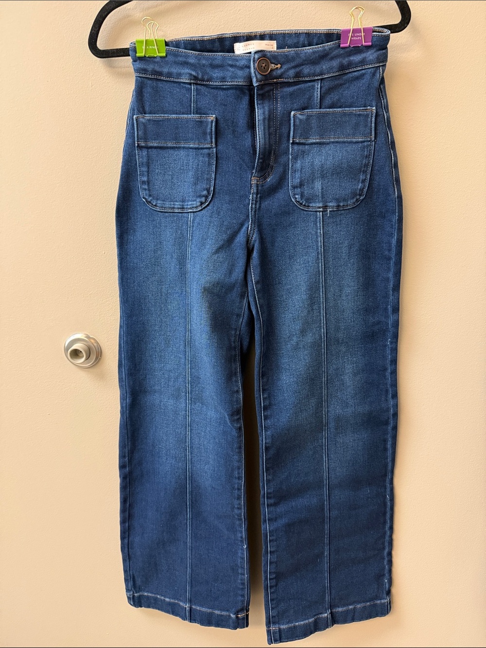 LC Lauren Conrad Dark Blue Wide-Leg Jeans with Front Patch Pockets